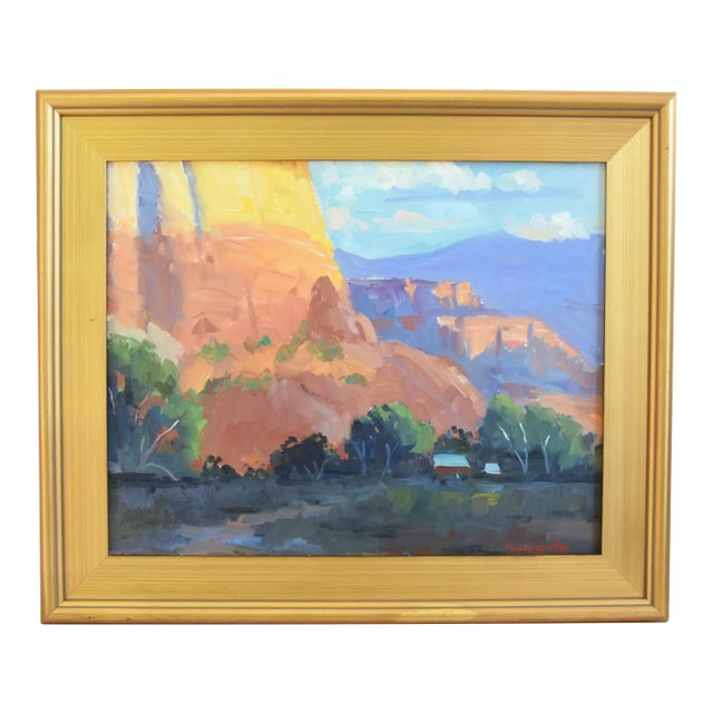 Silvio Silvestri, Listed Artist Southwestern Canyon Landscape Painting Including the Antiqued Gold Wood Frame For Sale