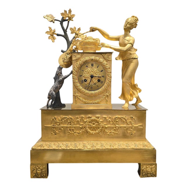 Antique French Empire Gilt and Silvered Bronze Mantel Clock, 1800 For Sale