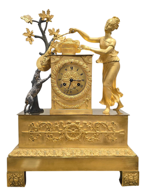 Antique French Empire Gilt and Silvered Bronze Mantel Clock, 1800