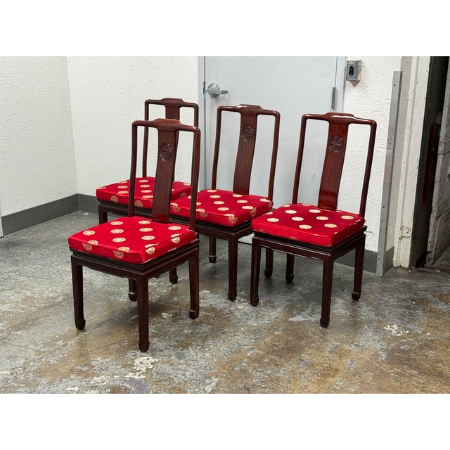 Late 20th Century Vintage Asian Rosewood Round Dining Table + Four Chairs, Set For Sale - Image 5 of 12