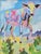 Original landscape impressionist painting of a cow on a stretched artist's canvas. Signed by the artist "Lillian Jane...
