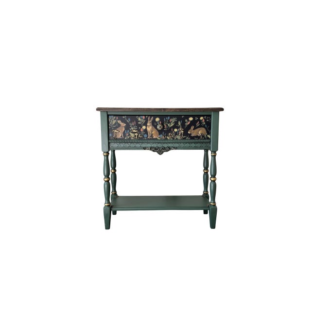 Hand-Painted Woodland Console Table With Rabbit & Forest Motif — One-of-a-Kind Art Furniture Entryway Accent For Sale - Image 10 of 15