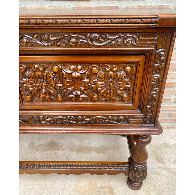 Spanish Carved Wood Sideboard With Floral Decoration, Mid-20th Century For Sale - Image 13 of 18