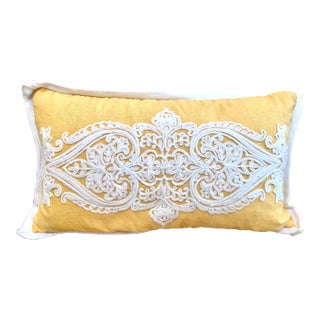 Embroidered Yellow Lumbar Pillow With Down Insert For Sale
