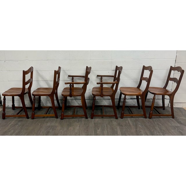 Vintage Colonial Revival Early American Style Walnut Dining Chairs - Set of 6 For Sale - Image 13 of 15