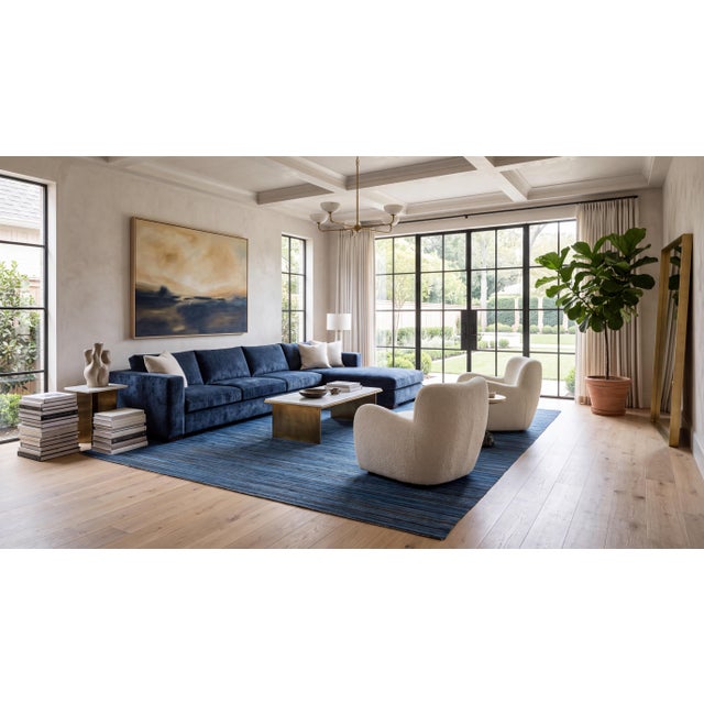 Elevate your space with this exquisite contemporary handwoven wool kilim rug, masterfully crafted to blend minimalist...