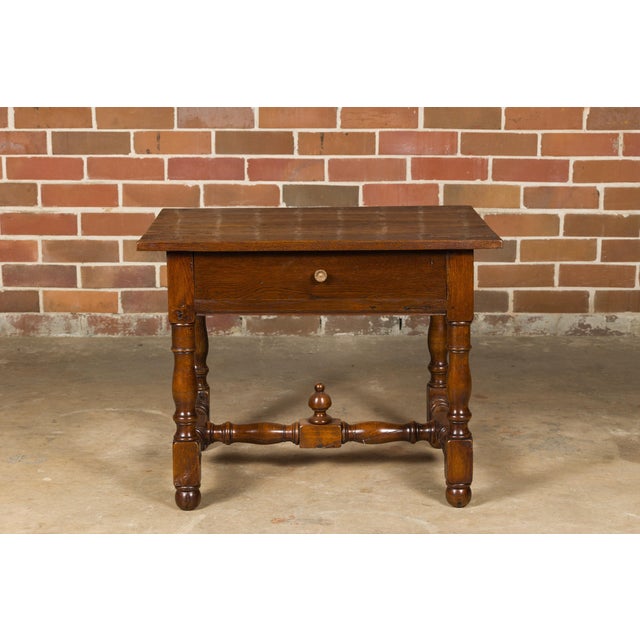 18th Century 18th Century English Oak Side Table with Single Drawer and Turned Base For Sale - Image 5 of 12