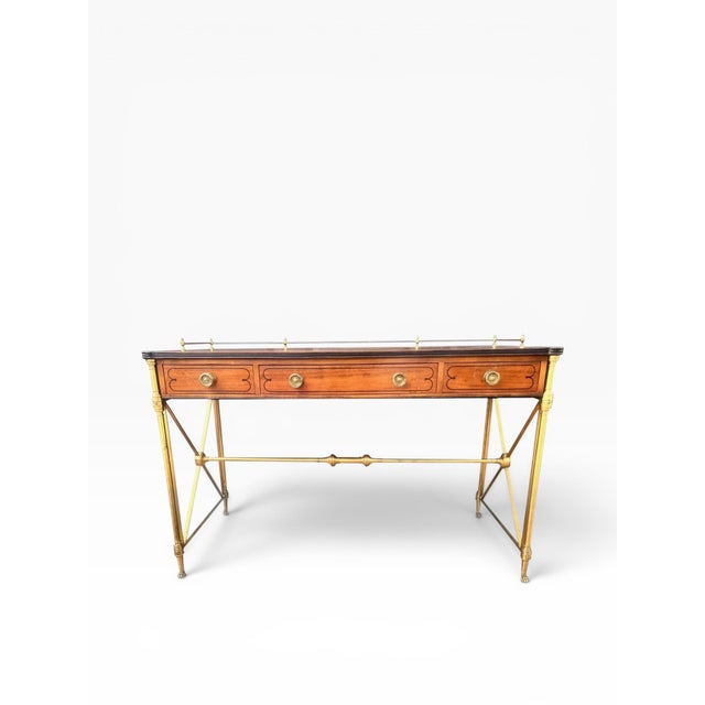 1950s 1950s Kittinger French Directoire Writing Desk in Solid Brass and Satinwood For Sale - Image 5 of 14