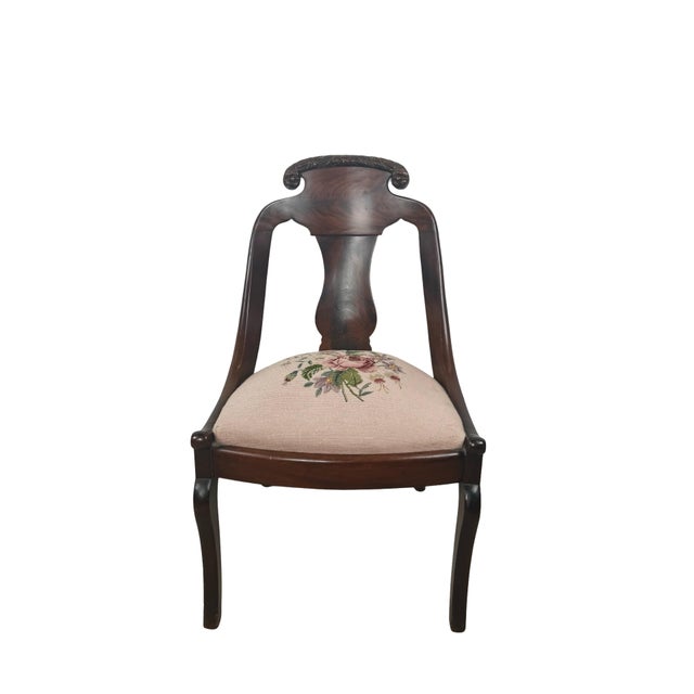 Antique Federal Style Carved Wood Side Chair With Floral Needlepoint Seat For Sale - Image 12 of 18