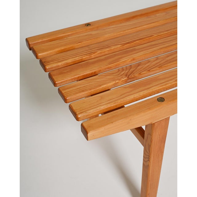 Wood Scandinavian Bench with Pine Slats, 1960s For Sale - Image 7 of 9