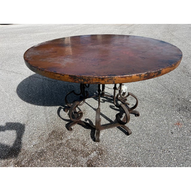 Copper 1940s Hammered Copper Dining Table, Wrought Iron Table Base For Sale - Image 8 of 10