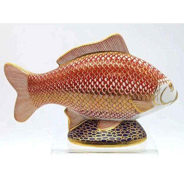Mid-Century Modern Vintage MCM Royal Crown Derby Bone China Golden Carp Fish Goldfish Figurine For Sale - Image 3 of 5