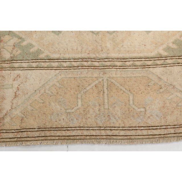 Beige Vintage Turkish Area Rug, 9'7" X 6'8" Hand-Knotted Minimalist Oushak Carpet, Neutral Beige and Soft Green Decorative Wool and Cotton Blend Rug For Sale - Image 8 of 9