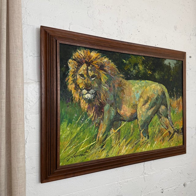 This large framed oil painting is by Thai artist Noparat Livisddhi, born 1932. This impressionist painting circa the 1970s...