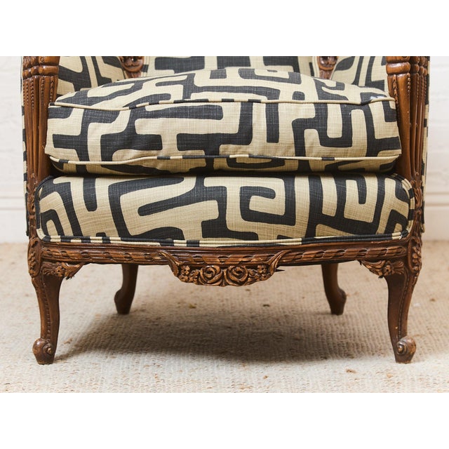 African Geometric Print Fabric on French Antique Chair For Sale - Image 9 of 11