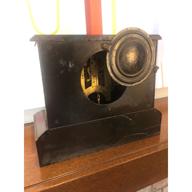 Vintage Heavy Wood and Metal Mantle Clock For Sale In Los Angeles - Image 6 of 12