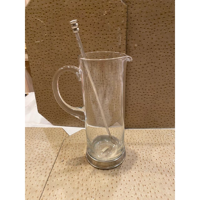Arte Italica Pewter and Crystal Martini Pitcher with Pewter Stir Stick and 4 Martini pewter and crystal glasses. Made in...