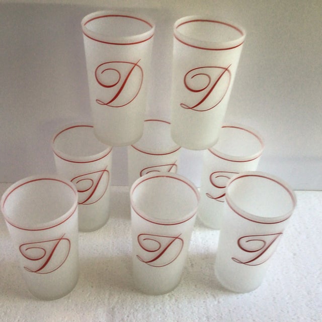 Glass Vintage Federal Frosted Highball Glasses Embossed With a Cursive Red D- Set of 8 For Sale - Image 7 of 13