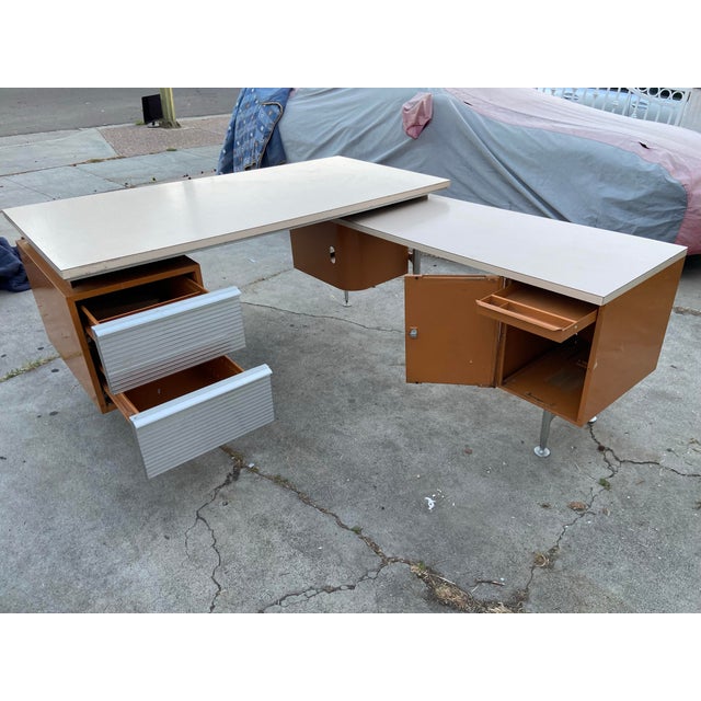 Vintage Mid Century Modern Aluminum Gordon Bunshaft Style Retro Modernist Desk. Unmarked For Sale - Image 12 of 12