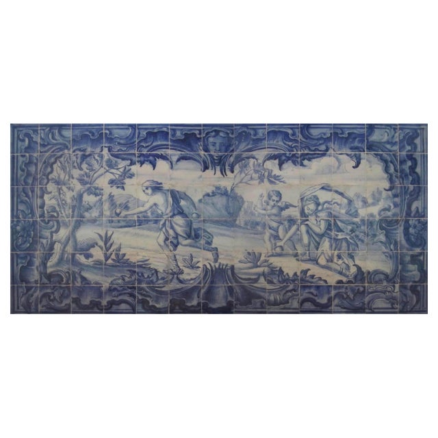18th Century Portuguese Azulejos Tiles Panel with Countryside Scene For Sale