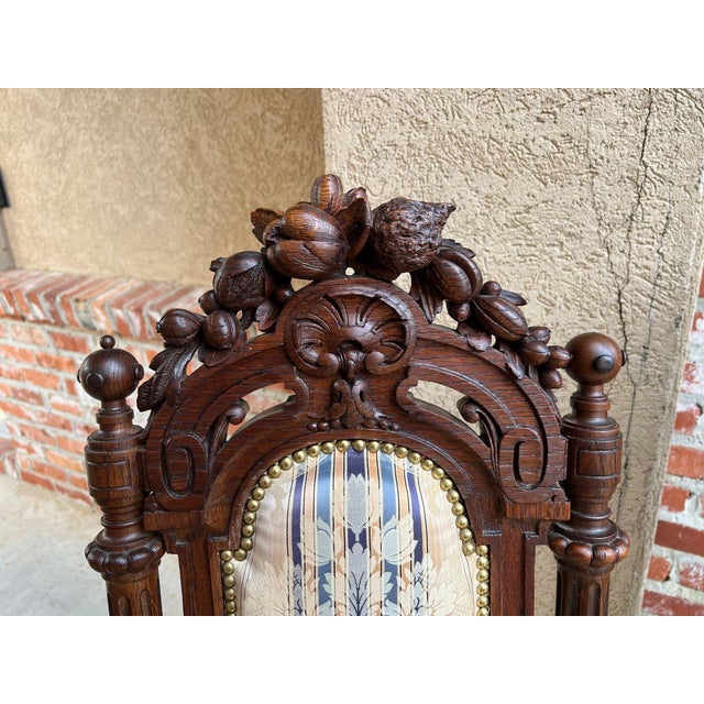 Late 19th Century Pair Antique French Dining Chairs Renaissance Carved Oak Black Forest C1880 For Sale - Image 5 of 18