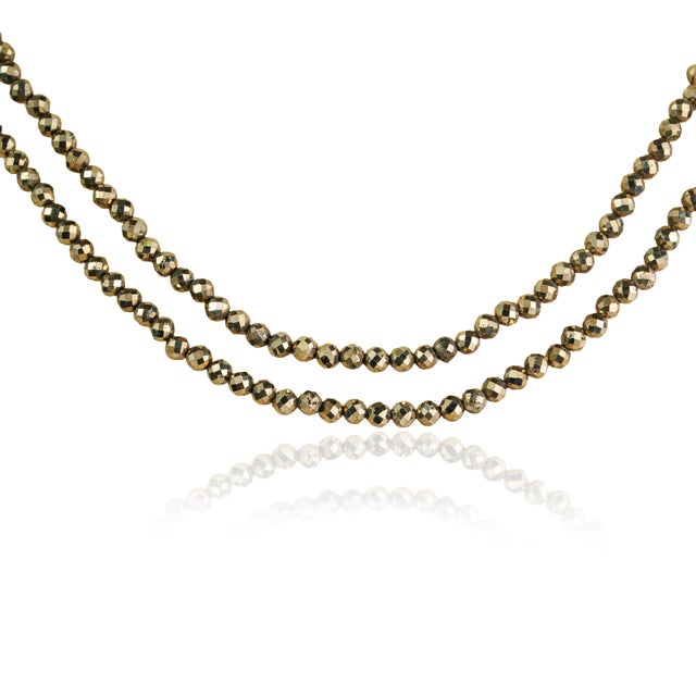 Contemporary 85 Ct Pyrite Beaded Double Strand Necklace With Silver Clasp 2.8mm Beads 22” Long For Sale - Image 3 of 15