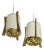 Pair of Sanctuary Fin-Framed Drum 4-Light Chandelier Pendants With Brushed Brass Ring Diffusers For Sale