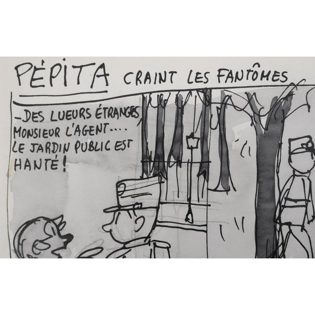 Jean Effel, Nugget Shoe Polish, Pepita Afraid of Ghosts, Ink and Graphite on Paper For Sale - Image 4 of 9