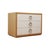Modern bedside chest of three-drawers shown in light cerused oak frame on plinth base. Fixed round satin nickel pulls on...