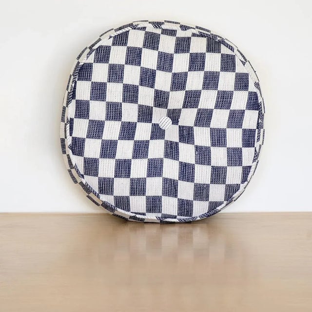 Blue Checkered Circle Pillow For Sale - Image 4 of 7
