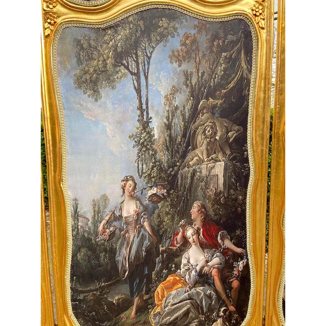 Wood 20thC French Louis XVI Gold Beech Scenic Room Divider Screen - 3 Panels For Sale - Image 7 of 18