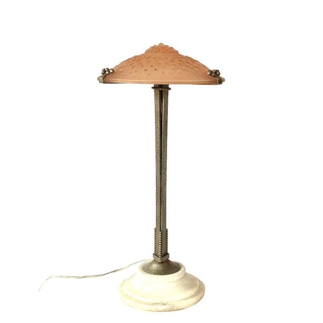Art Deco Pink Table Lamp Attributed to Edgar Brandt, Muller Freres Luneville, France, 1930s For Sale - Image 13 of 13