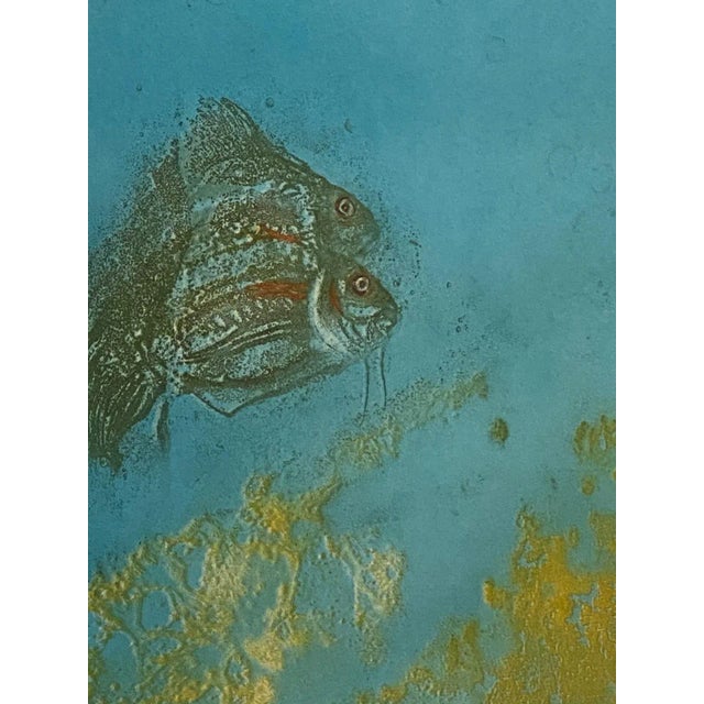 Abstract Kaiko Moti "Aquarium" Engraving, India Circa 1950 For Sale - Image 3 of 7