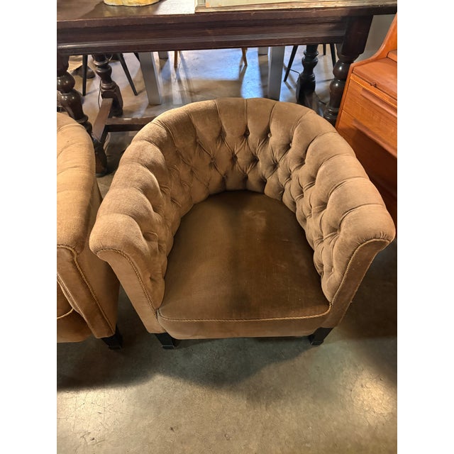 1940s 1940s Tufted Corduroy Club Chairs a Pair For Sale - Image 5 of 10