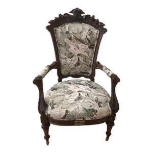 Mid 19th Century Antique American Victorian Carved Parlor Armchair