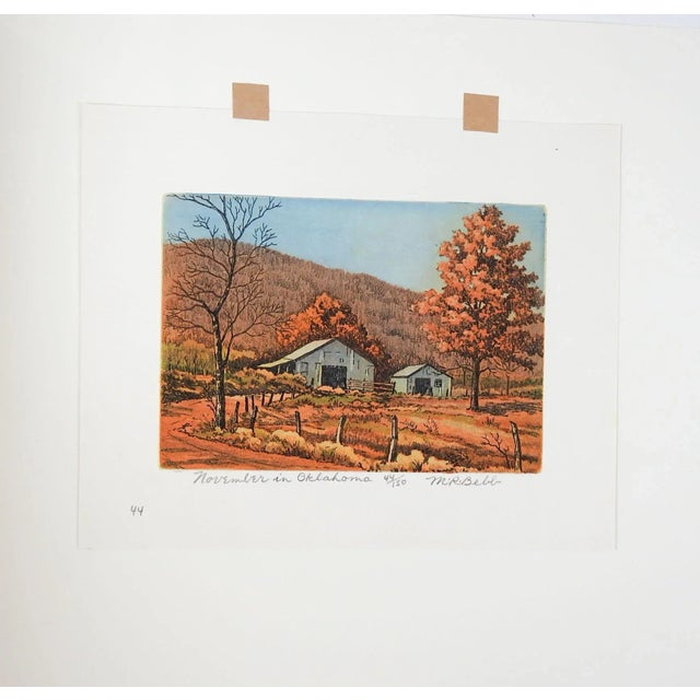 Vintage 1950s Maurice Bebb Oklahoma Farm Landscape Aquatint Etching For Sale - Image 4 of 5