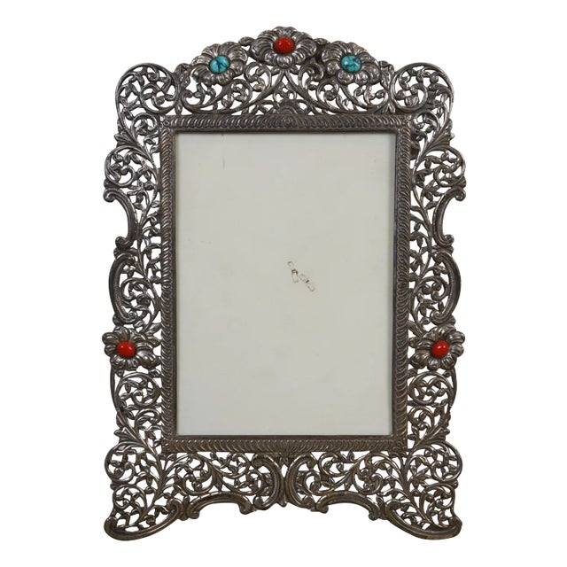Vintage .925 Sterling Silver Filigree Picture Photo Frame For Sale