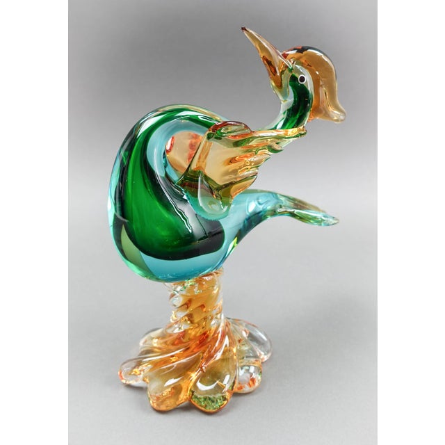 Vintage Late 20th Century Murano Italian Sommerso Art Glass Heron Egret Bird Sculpture For Sale - Image 10 of 10