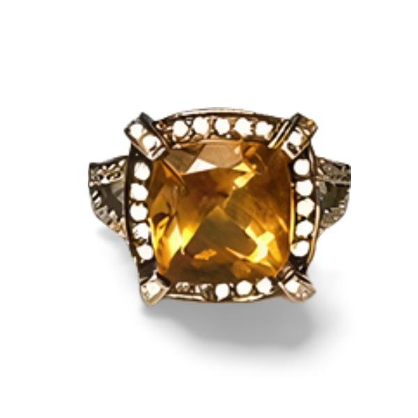Mid-Century Modern Mid 20th Century 14k White Black Gold Citrine Pave Diamond Ring Band, Size 7 For Sale - Image 3 of 4