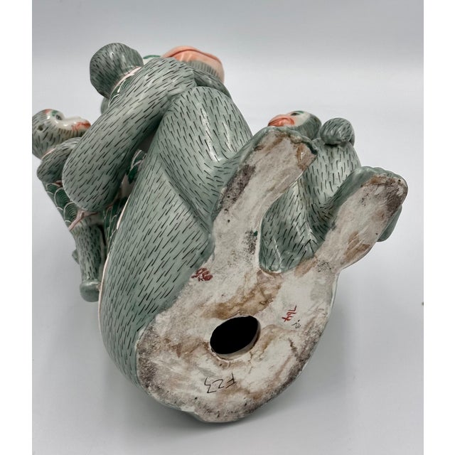 1910s Vintage Chinese Hand Painted Ceramic Monkey With Babies Sculpture Figuring Decor For Sale - Image 5 of 7