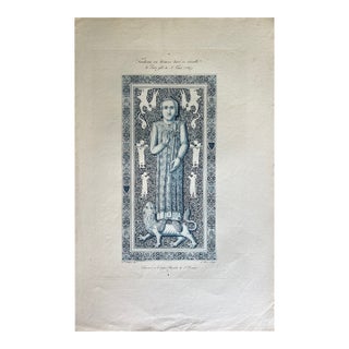 Mid 19th Century Etching Reproduction of 13th Century Tomb by French Artist Nicolas Xavier Willemin For Sale