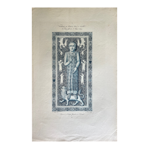Mid 19th Century Etching Reproduction of 13th Century Tomb by French Artist Nicolas Xavier Willemin