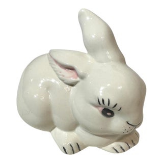 Vintage White Hand-Painted Ceramic Easter Bunny For Sale