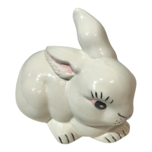 Vintage White Hand-Painted Ceramic Easter Bunny