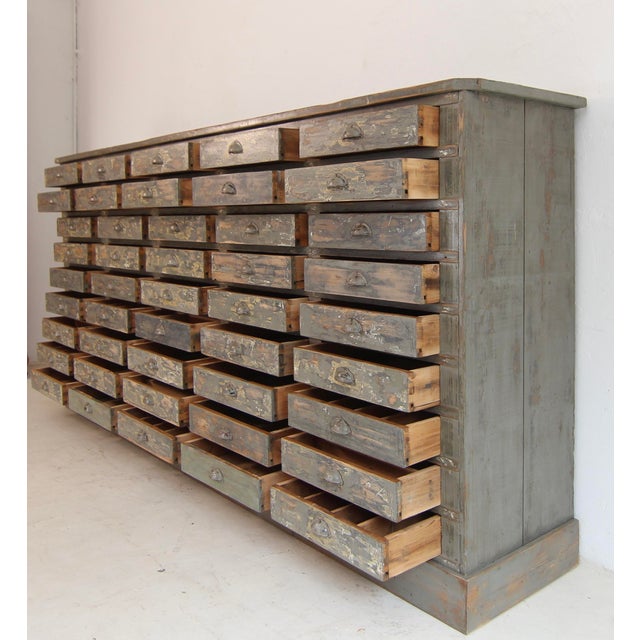 Large Original Painted Pine Workshop Drawer Cabinet, 1920s For Sale - Image 9 of 18