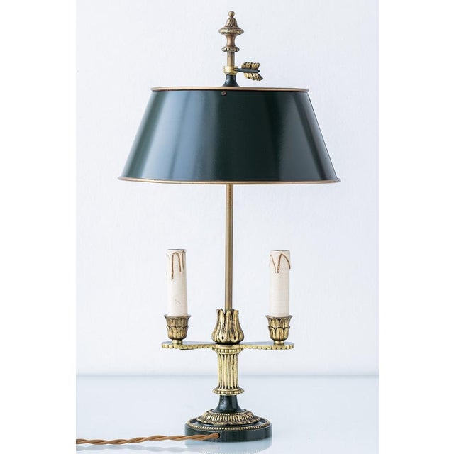 Forest Green Vintage French Empire Two-Light Bouillotte Table Lamp, 1950s For Sale - Image 8 of 18