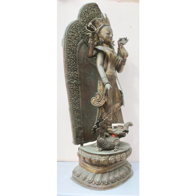 Copper Copper Repousse Manjusri Late 19th Nepal For Sale - Image 8 of 16