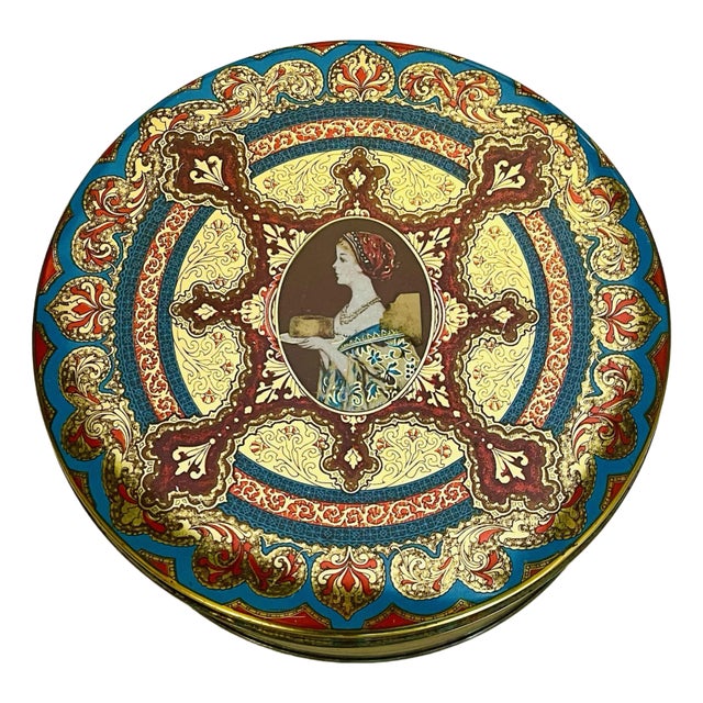 Vintage Cloisonné Inspired Metal Tin For Sale