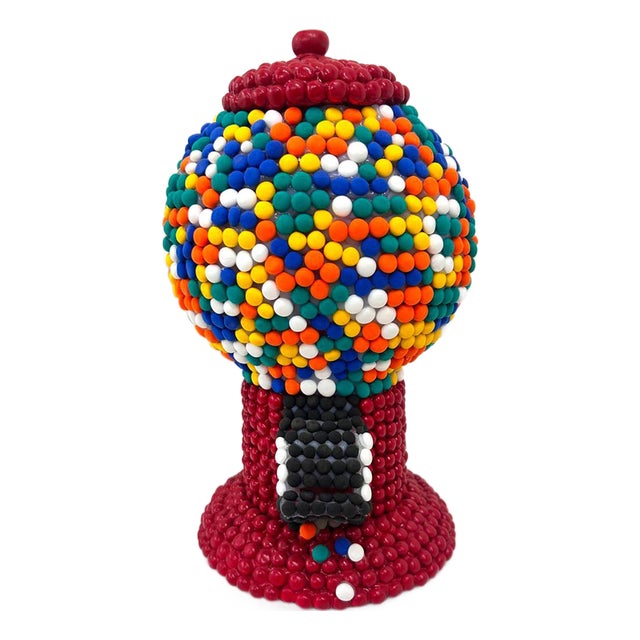 Colorful Handcrafted Clay Gumball Machine Sculpture in Red For Sale