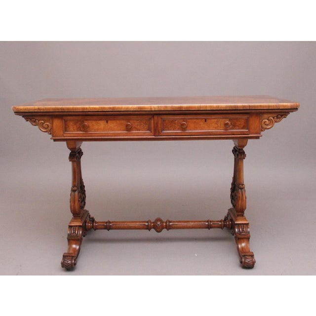 19th Century Burr Walnut Library Table, 1860 For Sale - Image 3 of 12